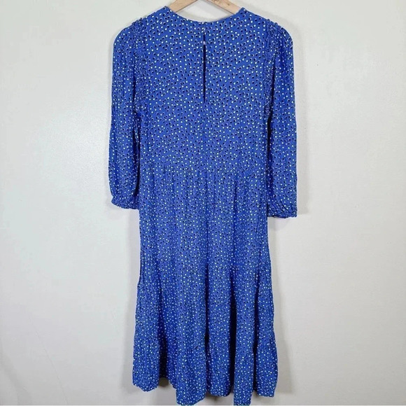 Zara Polka Dot Midi Long Sleeve Blue Tier  Dress - Picture 13 of 13